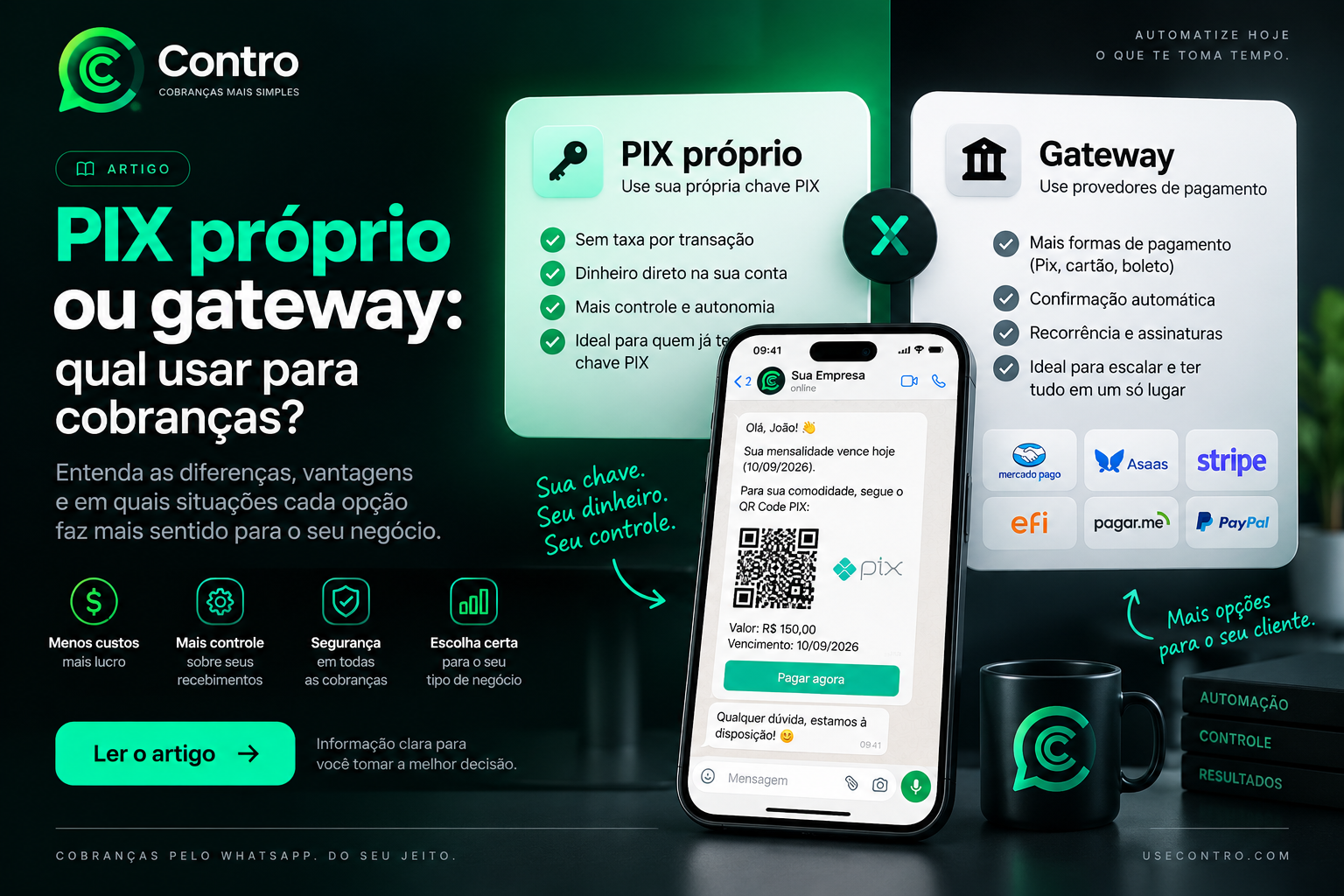 PIX próprio ou gateway: qual usar para cobranças?