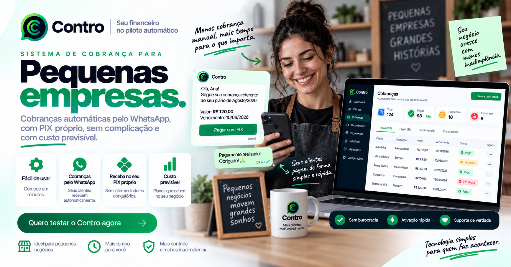 Sistema de cobrança simples para pequenas empresas com PIX e WhatsApp