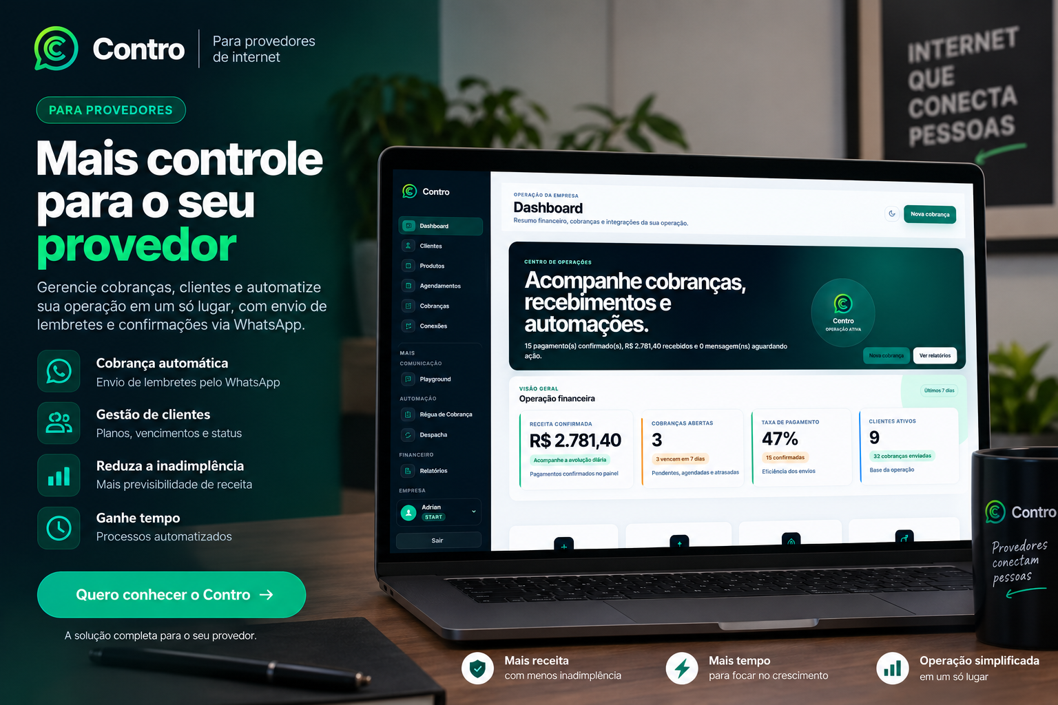 Organize mensalidades e cobranças do seu provedor de internet