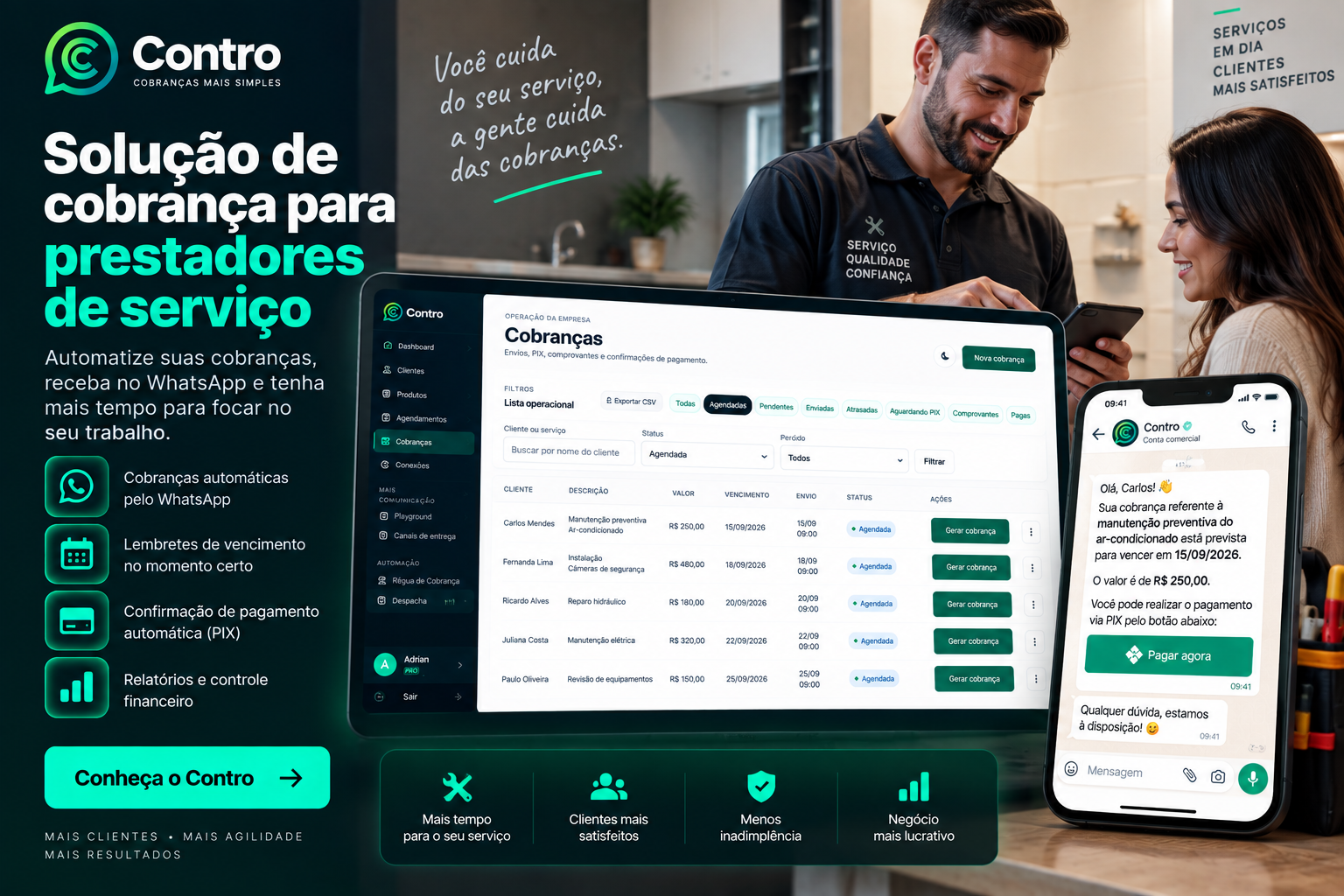 Cobre seus serviços com mais organização pelo WhatsApp