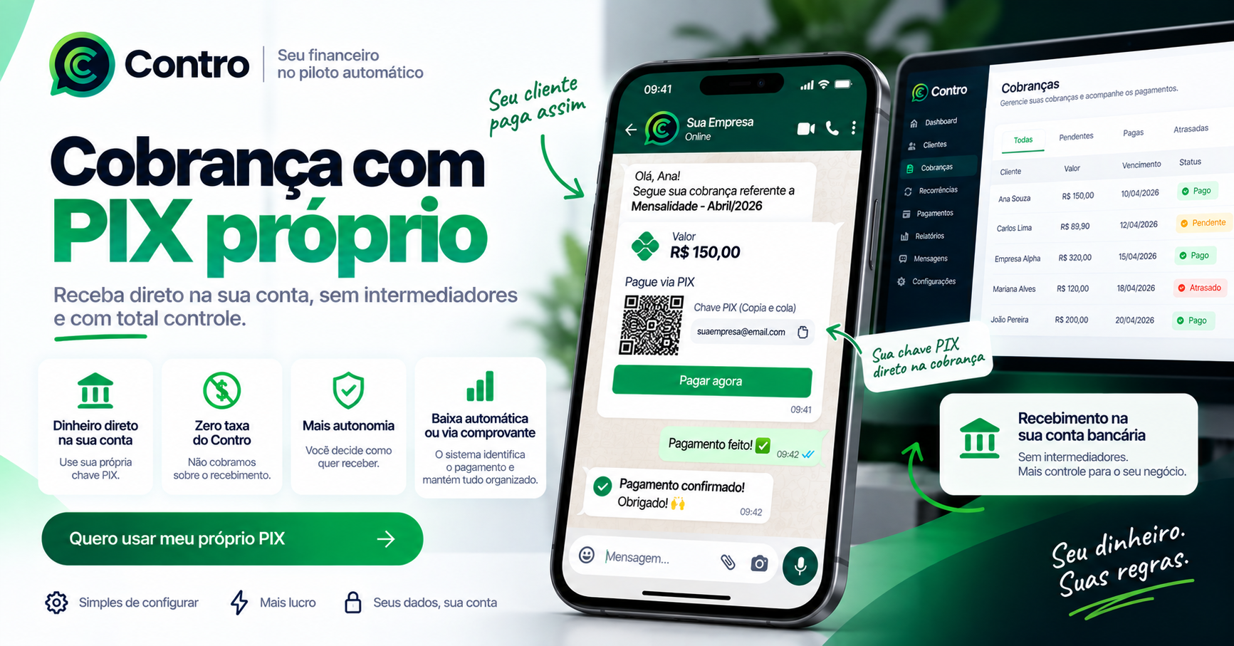 Receba pela sua própria chave PIX e mantenha o controle do dinheiro